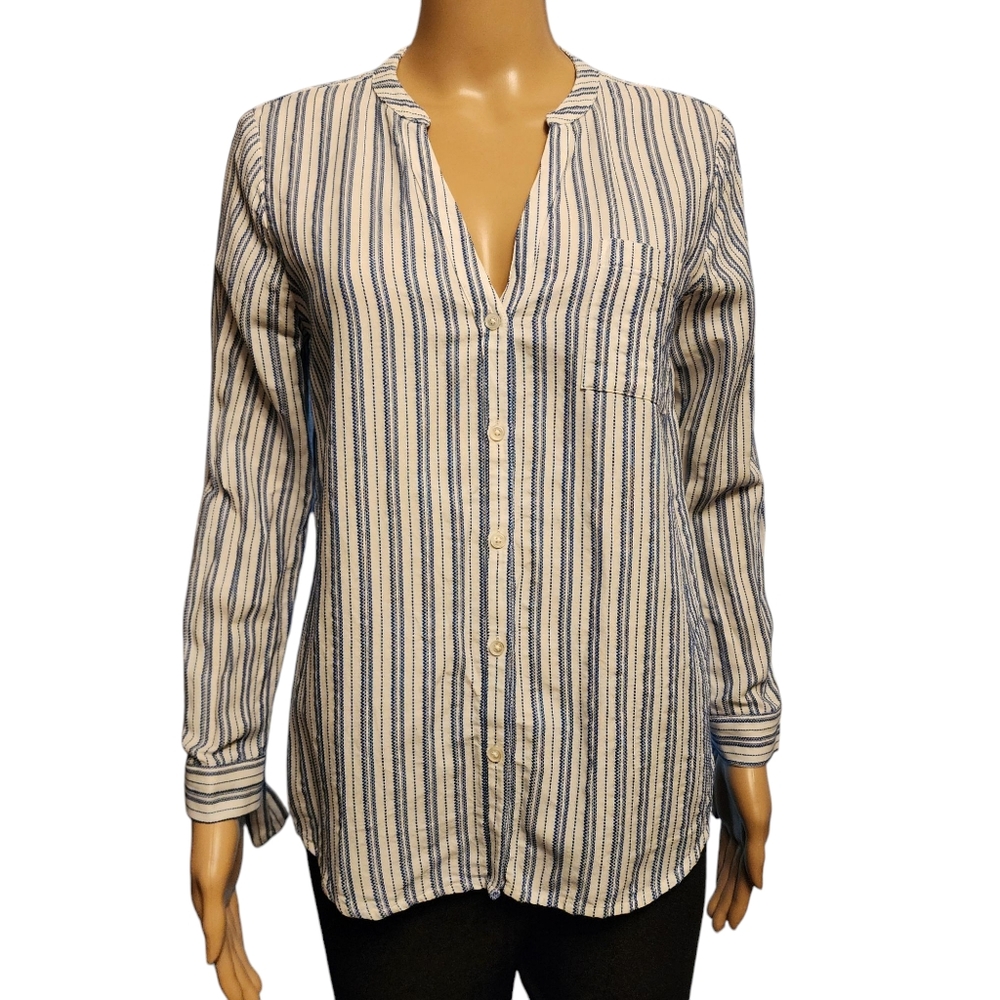 J. Crew Mercantile Blue & White Striped Button-Up Women's Blouse Size S